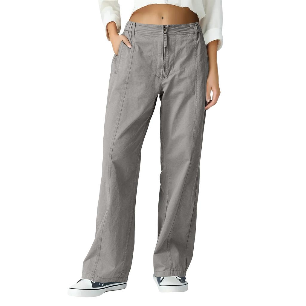 Женские широкие длинные брюки с застежкой-молнией спереди, повседневные брюки-карго с высокой талией и карманами, брюки-палаццо