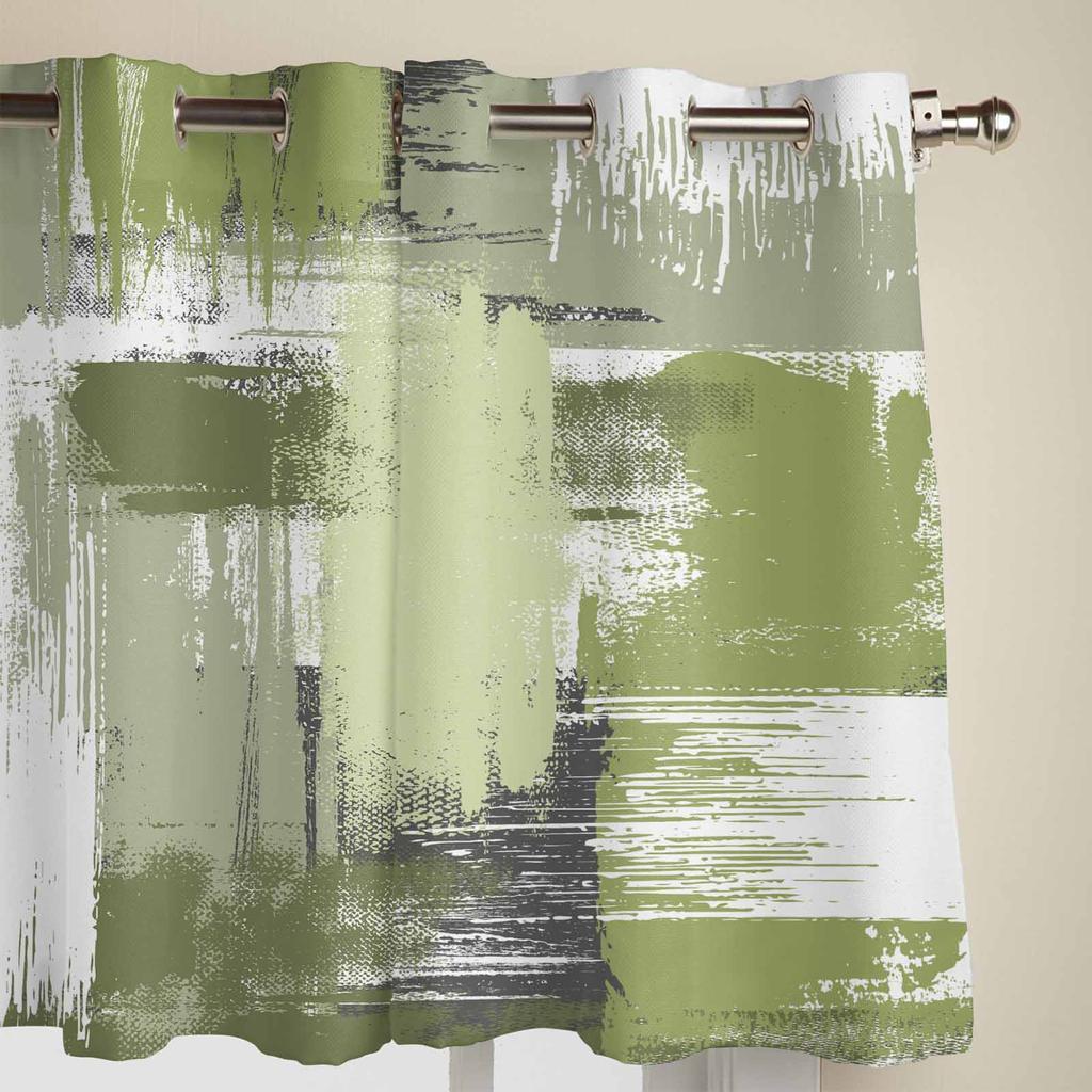 Geometric Abstract Oil Painting Sage Green Window Curtains for Living Room Luxury Bedroom Curtain Kitchen Blinds Drapes Curtains