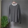 2025 Spring Fashion Striped Long Sleeve T-shirt Women's Cotton Round Neck Casual Versatile Top for Europe and America