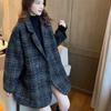 New Fashion Autumn Winter Women Fashion Plaid Overcoat Female Double Breasted Turn-down Collar Woolen Coats Ladies Vintage Loose Casual Overcoat