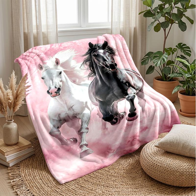 Horses in Ornate Frame Theme blanket Lightweight Warm Flannel Blanket Decorative Throw Blanket for Home Decoration