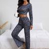 Spring Autumn Women Cardigan Sleepwear Leopard Printing Pajamas Set Casual Sexy Crop Tops and Long Trousers Loungewear Nightwear