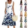 Женское модное пляжное платье без рукавов с круглым вырезом и карманами, длинные цветочные платья
