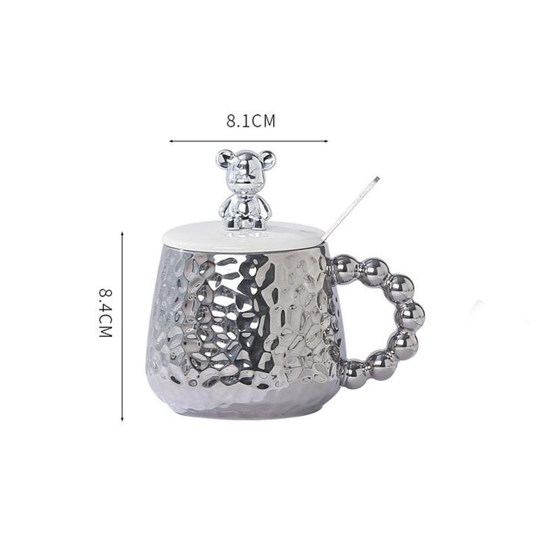 European Style Couple Ceramic Coffee Cup Galvanized Silver Bear Mug Gift Office Teacup Living Room Breakfast Mug Home Decoration