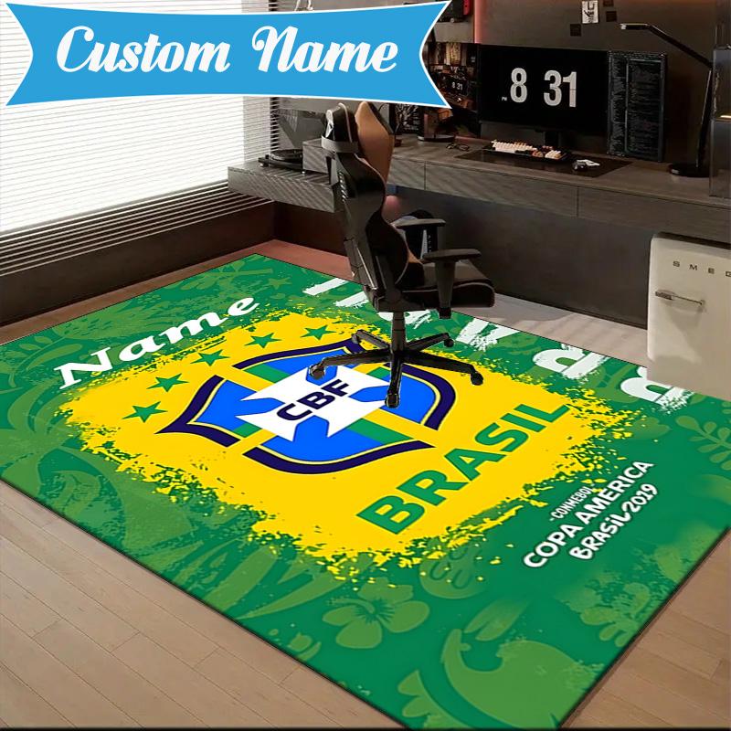 Custom Name Brazilian Football Championship Rug Game Carpet,Floor Mat for Bedroom Living Room Entryway Rug,Home Decor Gift for Christmas birthday