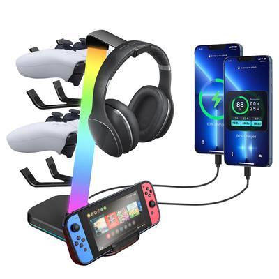 VCOM Игровой контроллер Стойка для наушников с RGB 10 Мест для гарнитур и 4 Включает USB и Зарядку Настольное Многофункциональное Хранение Устойчивое Легкое Черный