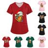 Women's Christmas Printed Uniform Work Uniform V-Neck Pocket Protective Work Uniform