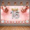 Дисплей на 16-й день рождения Серебряные блестящие цифры Баннер «Счастливого 16-го дня рождения» Баннер на 16-й день рождения Розовый фон Для фотосессии на вечеринке