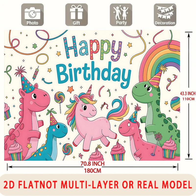 Party Backdrop Happy Birthday Birthday Unicorn Rainbow Photo Booth Background Wall Decor