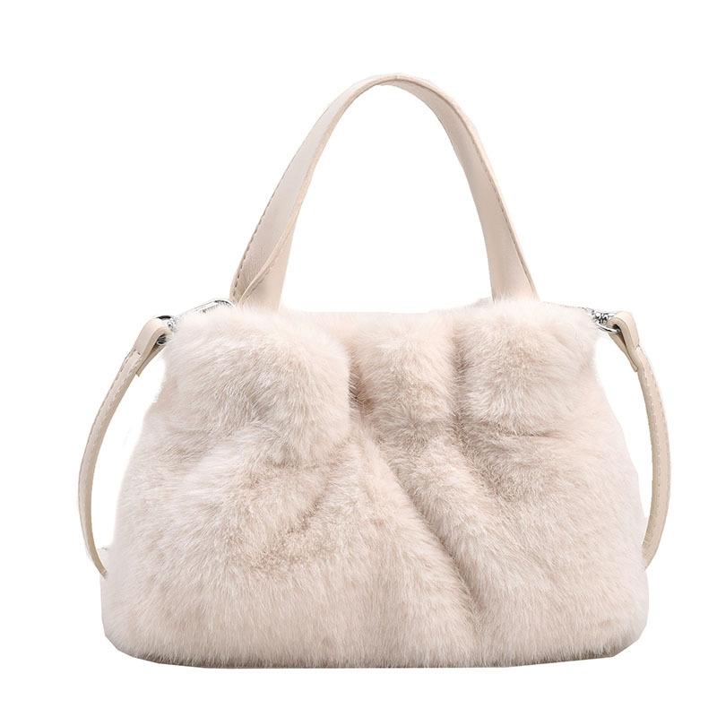 Furry Bag Women's Large-capacity New Fashion Shoulder Bag, Furry High-end Autumn Pleated Cloud Bag