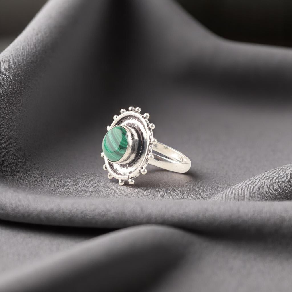 Натуральный малахитовый драгоценный камень Ювелирные изделия из стерлингового серебра 925 пробы Кольцо ручной работы для женщин RR-49-30