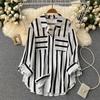 2024 Korean Style Mid-Length Striped Multi-Color Women's Casual Loose Shirt Jacket