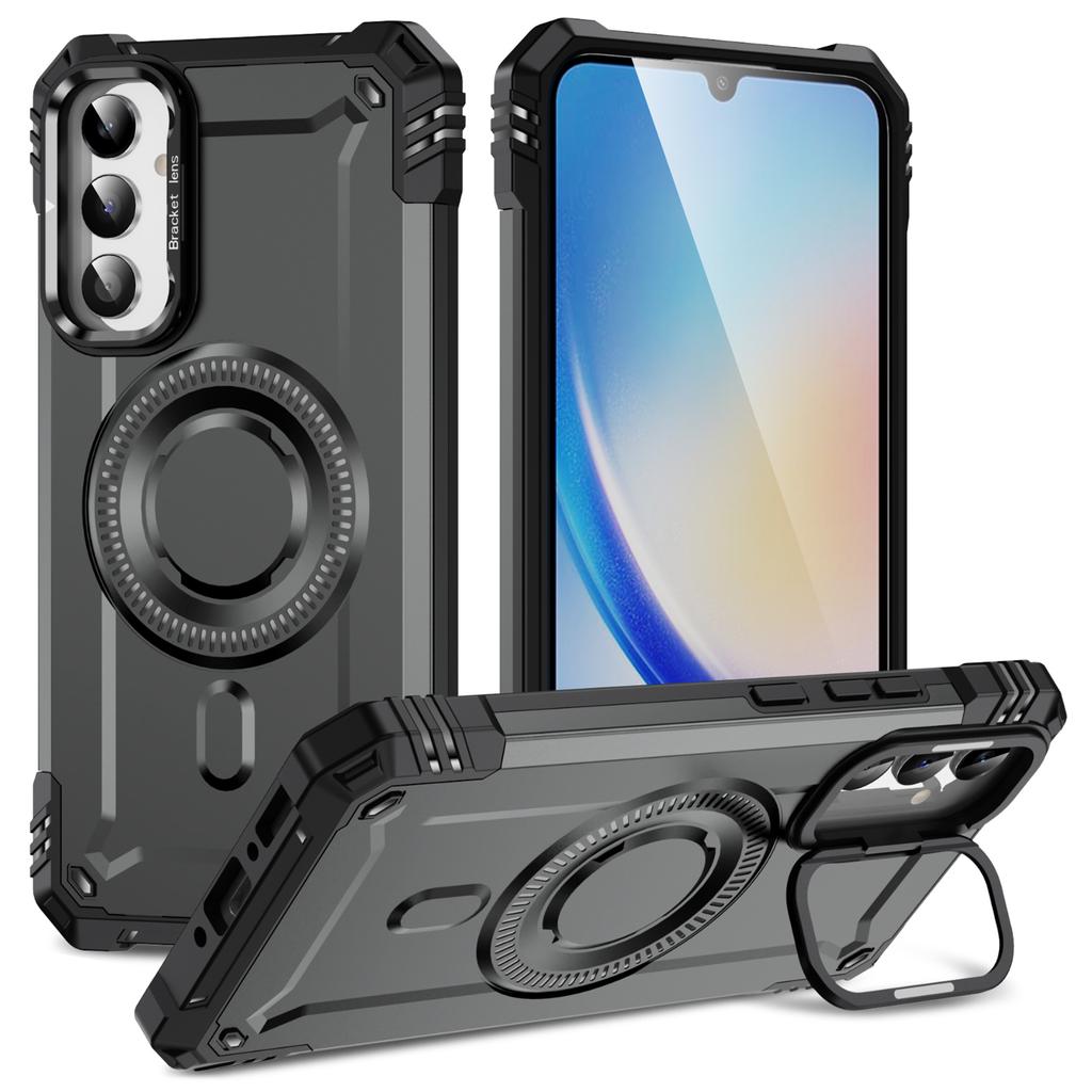 For Samsung Galaxy A36 5G Case Compatible with MagSafe Metal Lens Frame Kickstand PC+TPU Mobile Cover