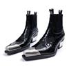 Retro Chunky Heel Martin Boots: British Style Women's & Men's Cowboy Chelsea Boots with Metal Pointed Toe for Autumn/Winter.