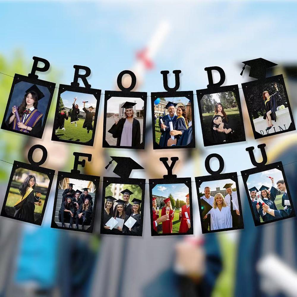 Runtowo 1Set Proud of you Grade Graduation Photo Banner ,Graduation Season Paper Photo Frame Hanging Flag