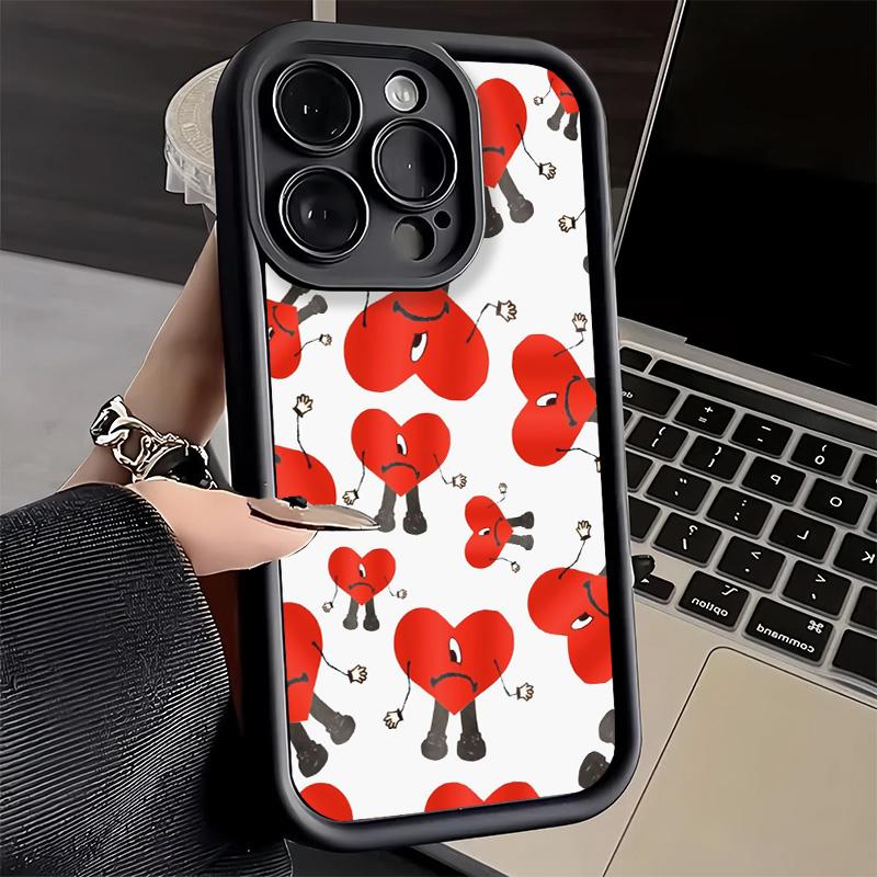 Чехол для телефона iPhone 17 Air 16E 15 16 Pro Max Bad Bunny Сердце Чехол 14 Plus 13 12 Mini Мягкий Силиконовый Fundas