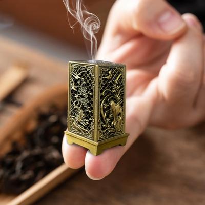 Кубическая курильница с цветочным узором, держатель для благовоний из цинкового сплава, традиционная подставка для благовоний, домашний декор