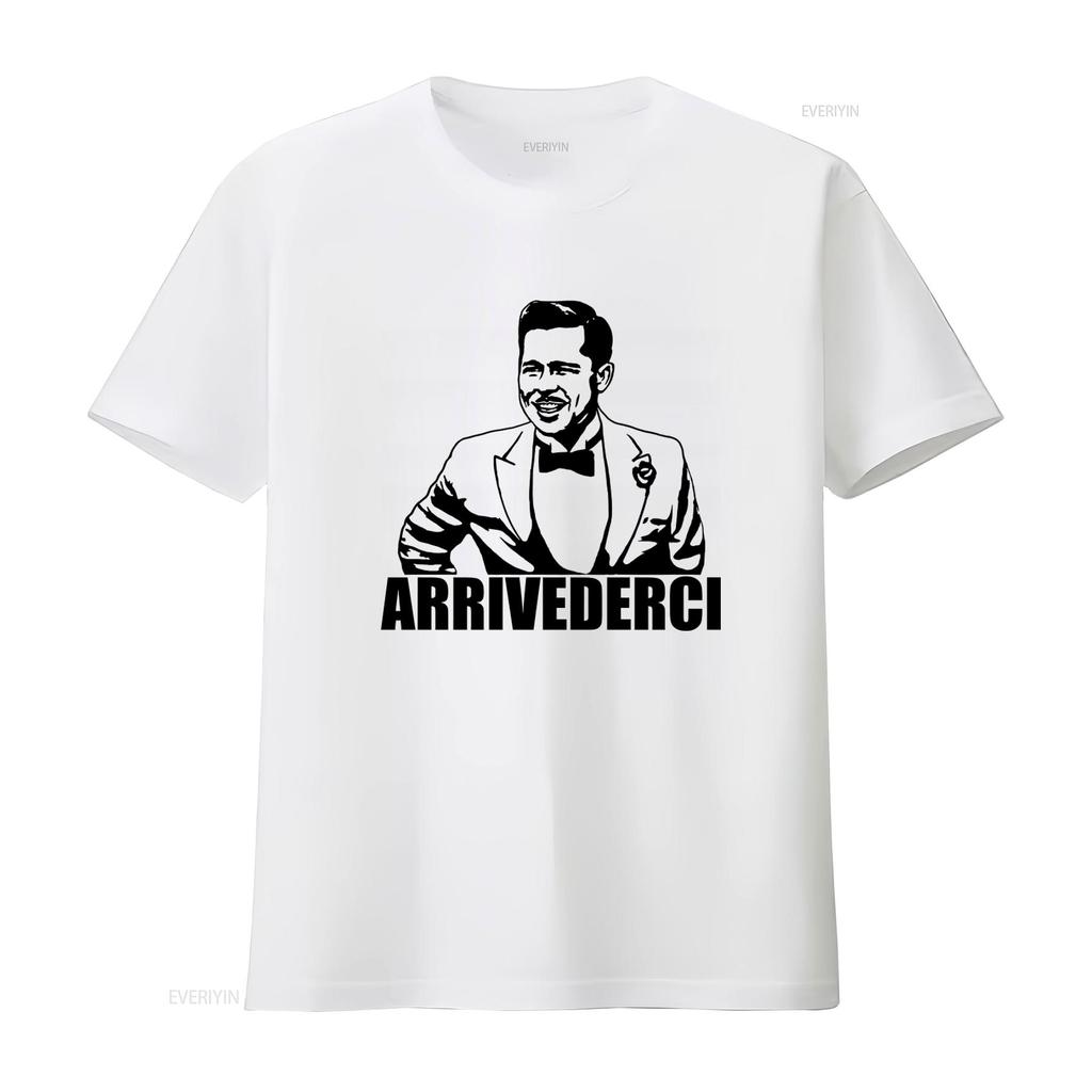 Stylish Arrivederci T Shirt for Men Classic Design with Elegant Suit Print vintage Washed fashion Casual Top For Everyday Wear