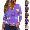 Жен. Футболка Футболка С принтом Пуговицы Рукав 3/4 Повседневные Выходные Мода Классический V-образный вырез Обычный Топ