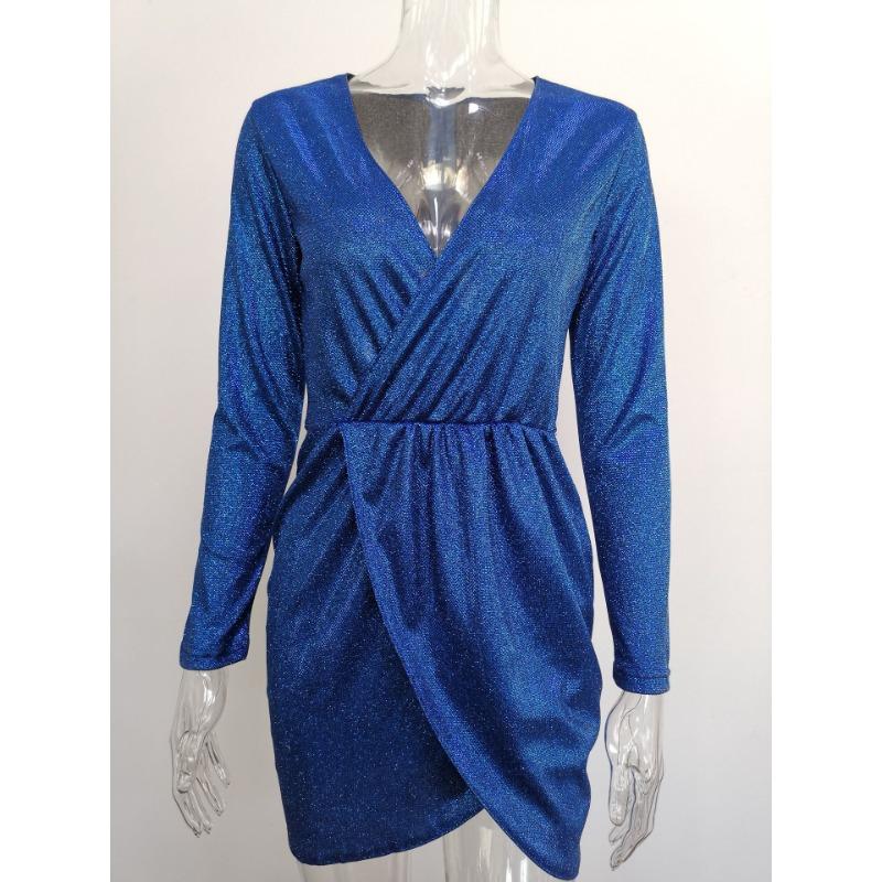 Женское платье с бисером, мини-платье с длинным рукавом и V-образным вырезом