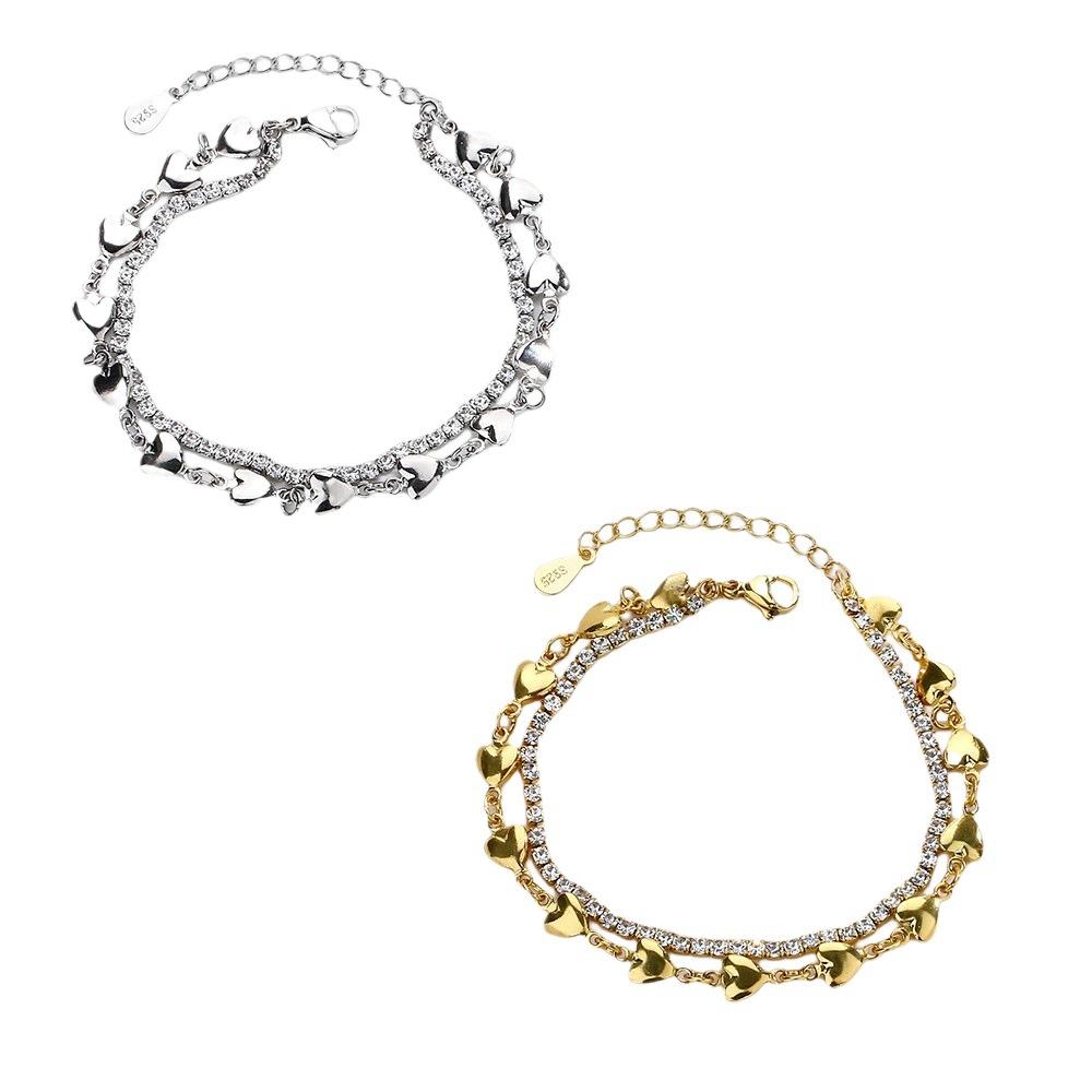 Двухслойный браслет из циркония в форме сердца, простая индивидуальность, легкая роскошь, многослойные украшения Love, мода