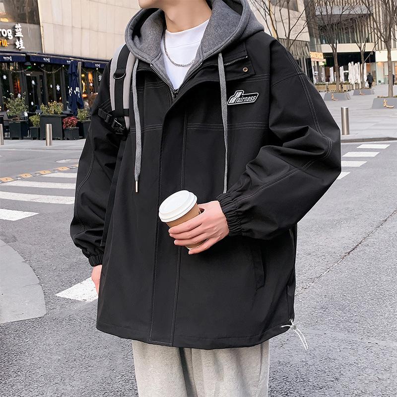 Design Sense Korean Version Fake Two-piece Coat Men's Spring and Autumn Loose Jacket Teenager