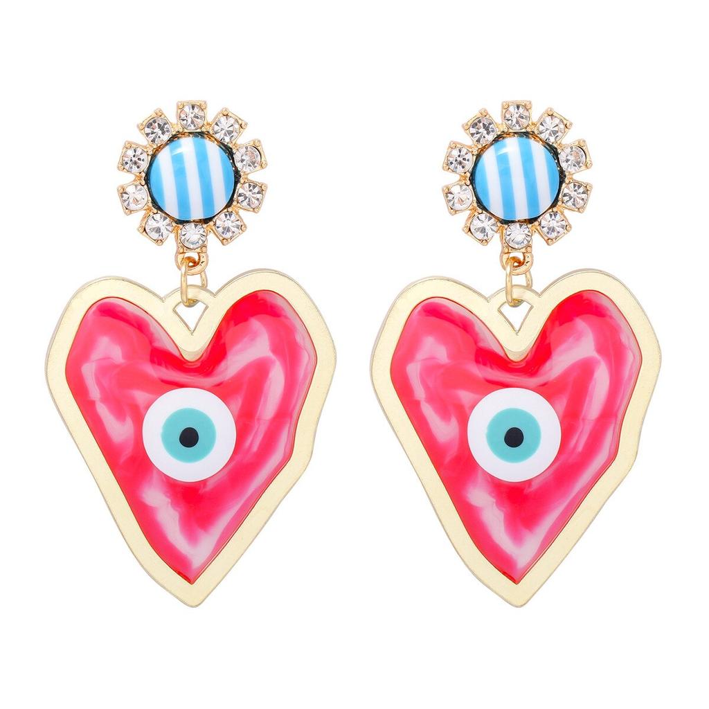 Pinkdudu New Fashion Blue Heart Devil's Eye Drop Earrings Exaggerated Creative Red Green Earring for Women Jewelry PD1244