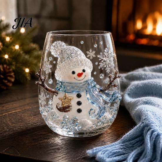 Unique Holiday Gift for Friends Christmas 3D Glass Tumbler, Santa Snowman Tree Sculpted Cup, Drinking Glasses Decorative Drinkware, Festive