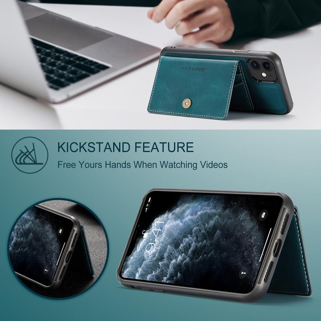 For iPhone 11 Pro Max Case JEEHOOD J01 Retro Leather Phone Back Cover with Detachable Magnetic Card Holder