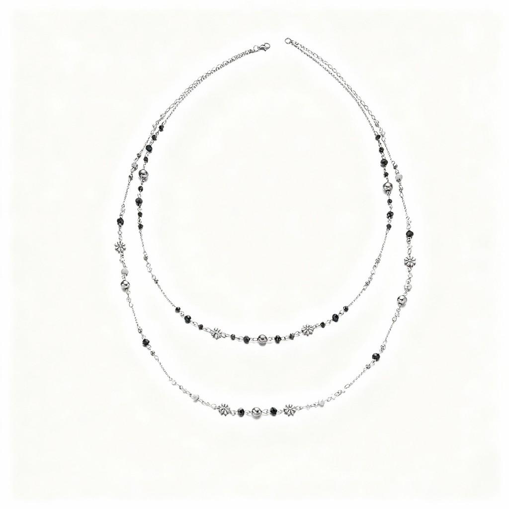 Trendy Double Chain Floral Pendant Necklace For Women Long Layered Summer Accessory