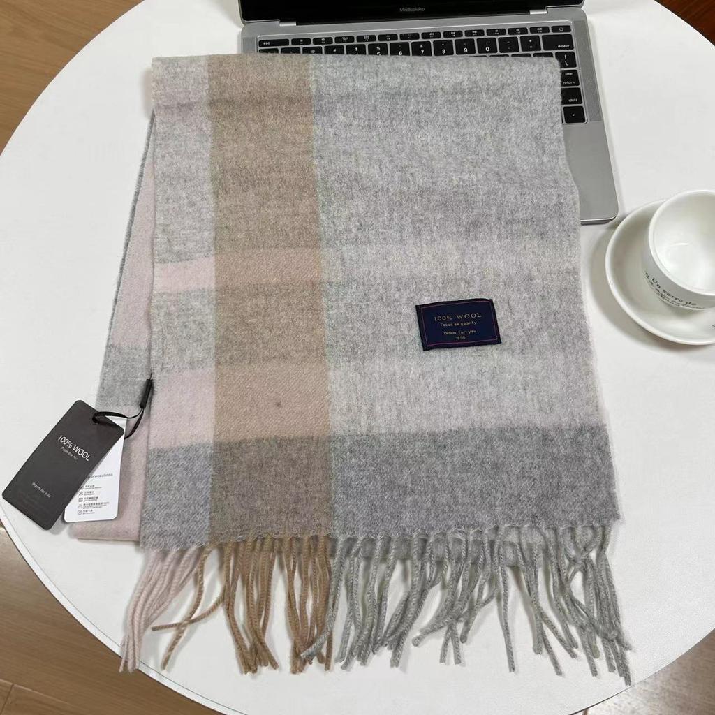 Men Scarf 100% Wool Plaid Warm Soft Muffler Female Winter Autumn Couple Cashmere Windproof Stripe Tassel Shawl Male Thick Scarf