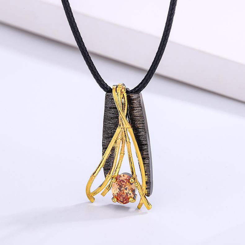 Геометрическое ожерелье с медальоном из черного золота и ожерельем Haute Sens Line Champagne Zircon