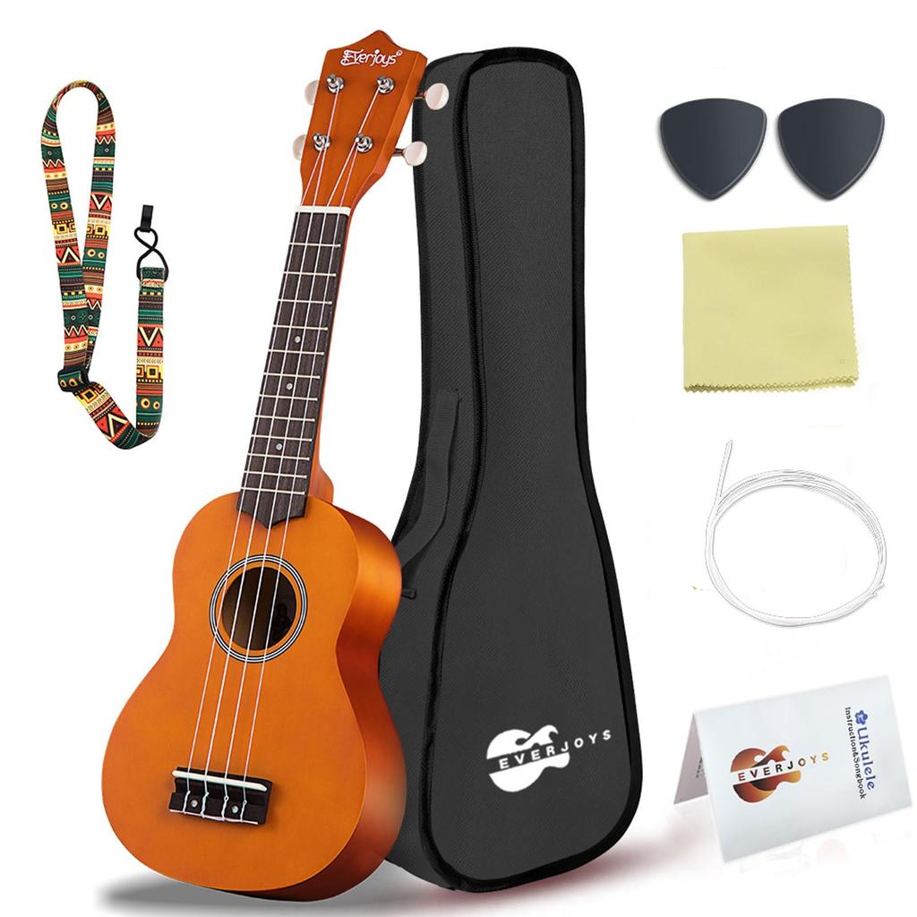 Soprano Ukulele Beginner Pack 21 Inch with String Gig Wooden Quick Learning Song Polishing Kit Bag, Ukulele, Book, Pick, Cloth, All-in-One