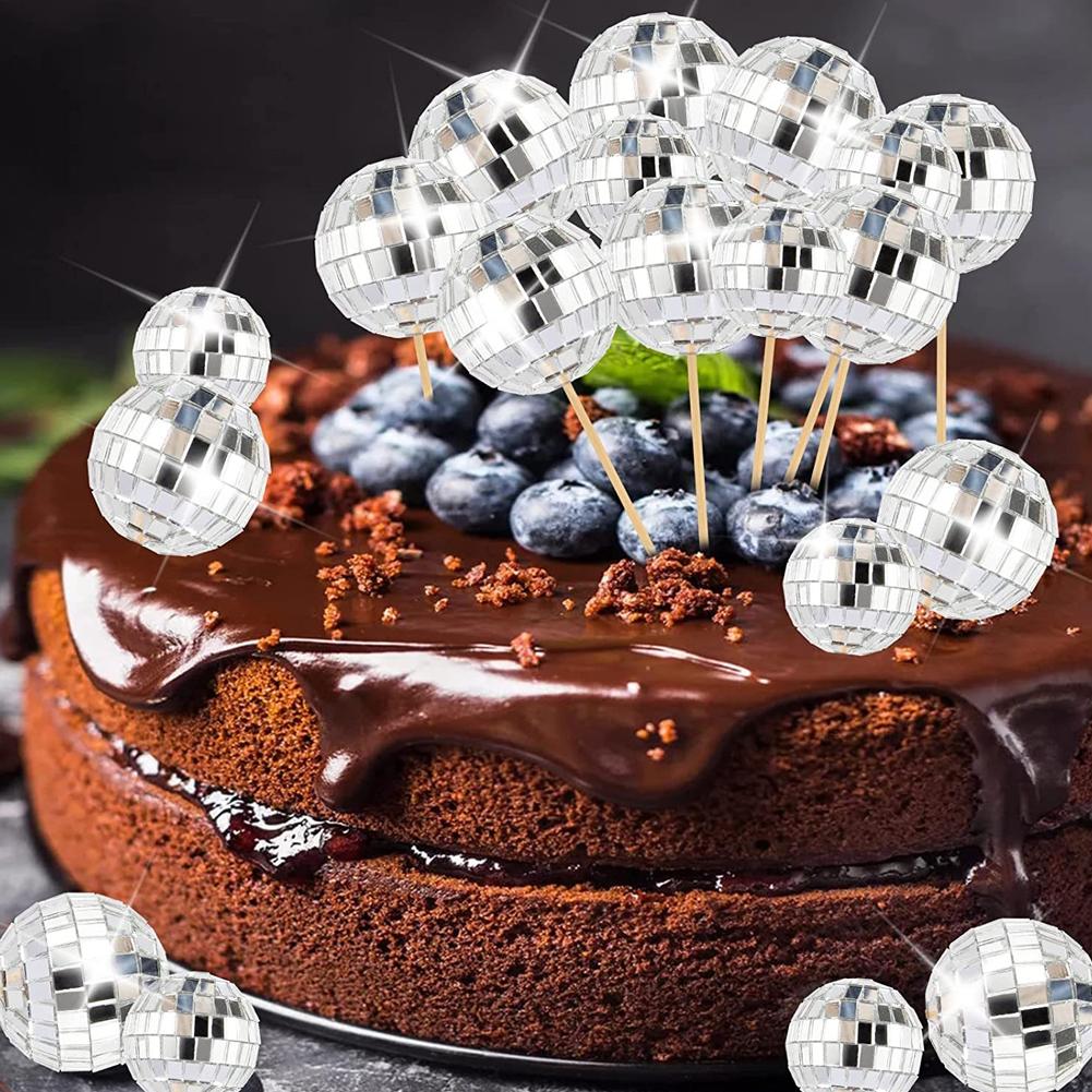 DIY Disco Ball Cupcake Toppers Cake Decoration Mini Mirror Disco Ball Light Reflective Glass Ball Wedding Party Christmas Decor