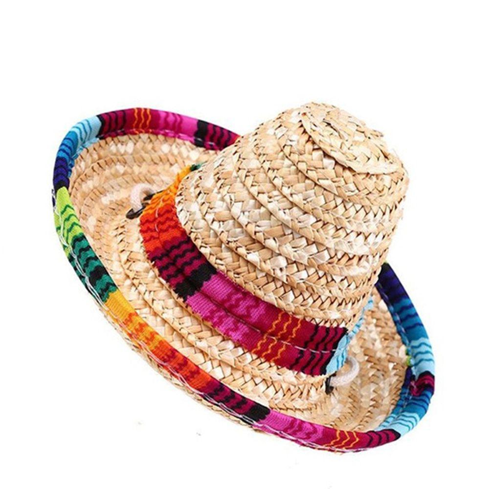 Colorful Cat Dog Supplies Pet Straw Hat Sombrero Mexican Straw Cap Pet Ornaments