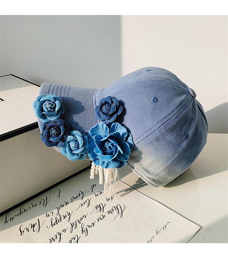 Ins Chic Denim Flower Pearl Tassel Дизайнерский стиль Леди Бейсболка Женская кепка с козырьками для отдыха