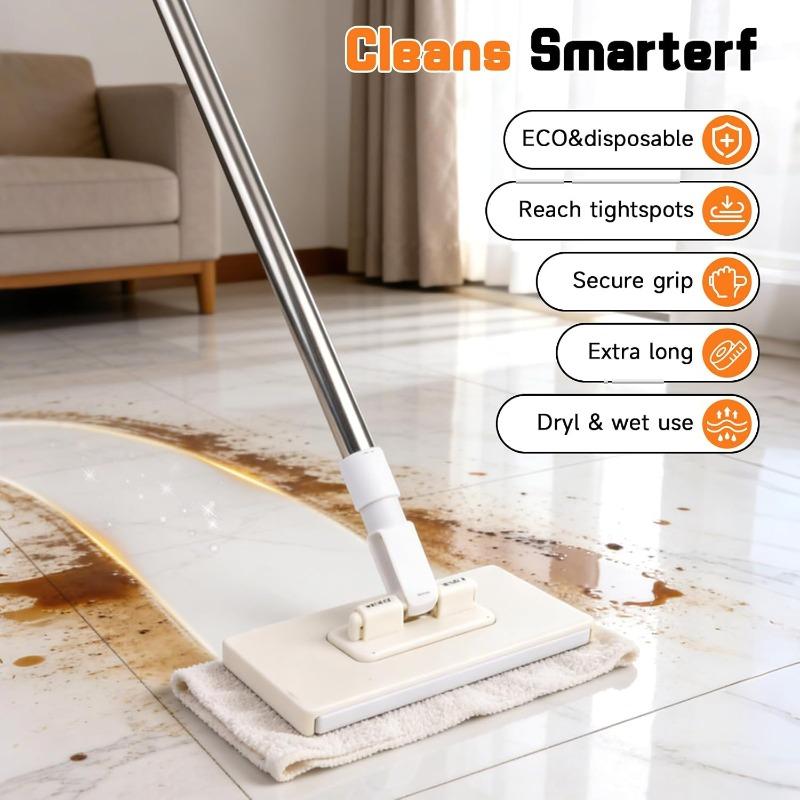 Automatic Cloth Changing Hands-Free Mini Mop, Snap Grip Lazy Mops ,Disposable Dust Mop with 4 Reusable Cloths, 360°Rotating Head Long Handle Stick