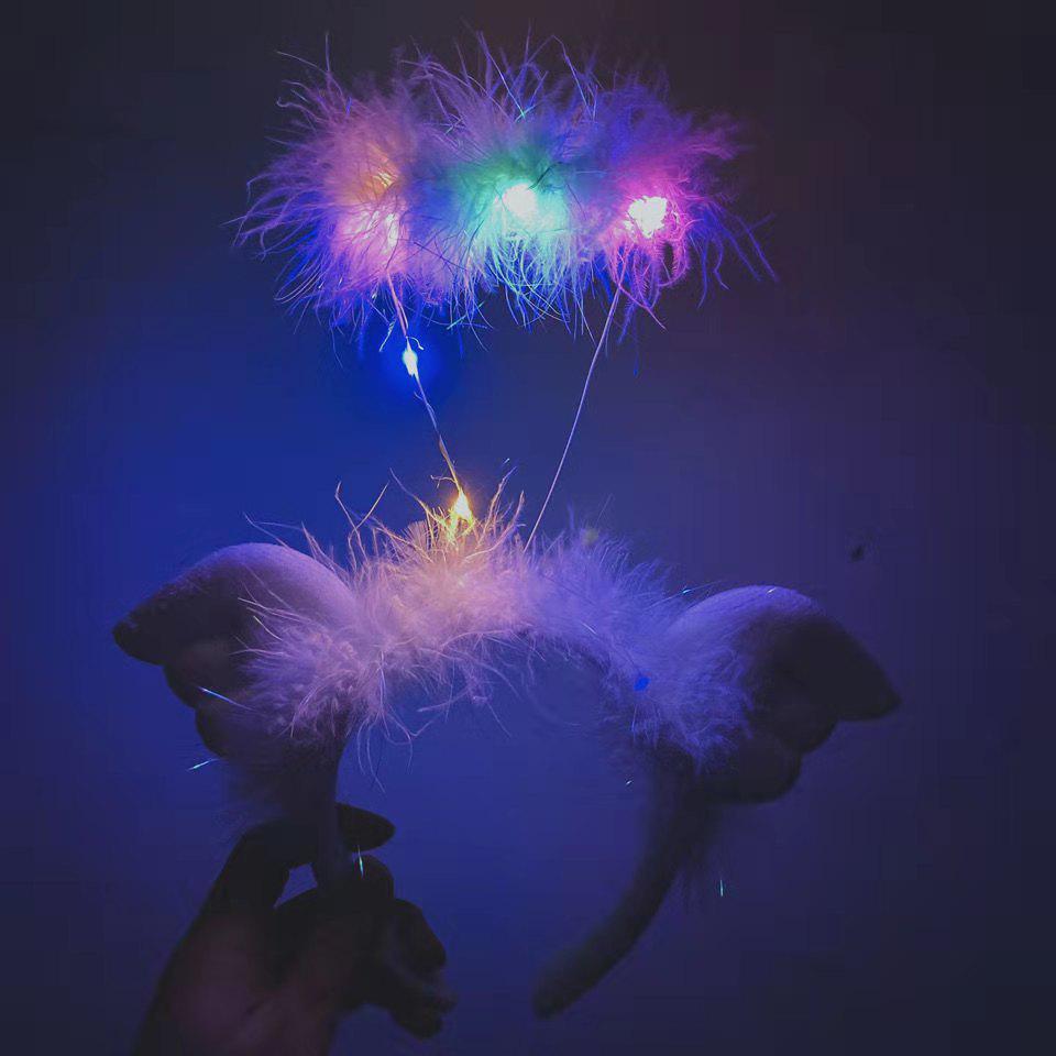 Angel Halo Glow Headband with Fairy Wings - Feather & Silk Christmas Hair Accessory