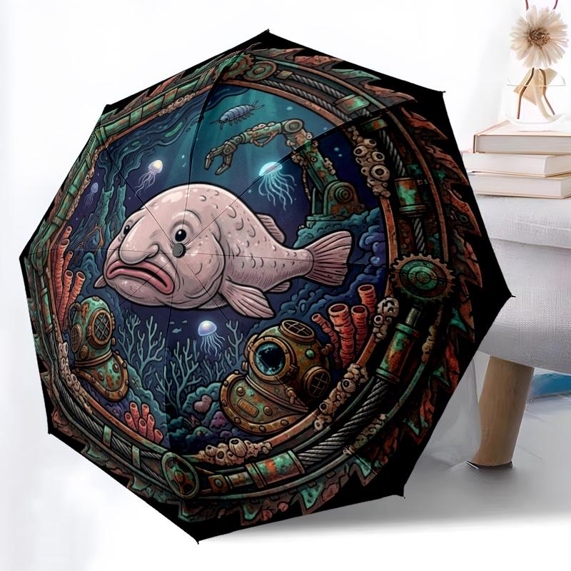 Underwater Mechanical Dream pattern umbrella, portable and foldable design, 8 ribs, a casual accessory for Halloween, Christmas, and birthday gifts.