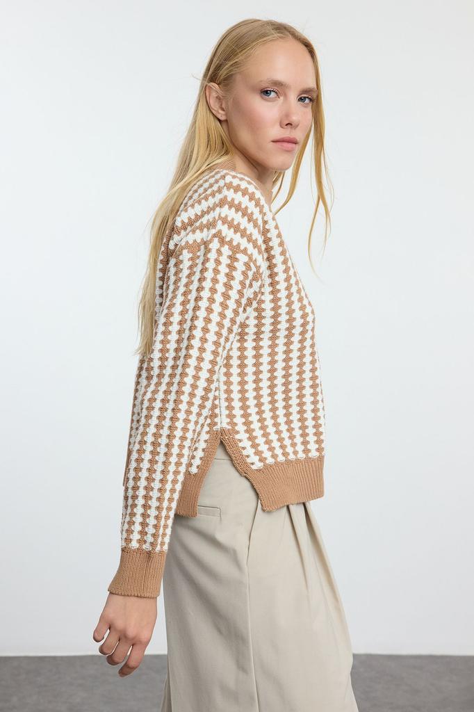 Women's Elegance Style Sweater Black Basic Striped Knitwear Sweater