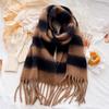 Retro Wool Scarf Women's Winter High-end Sense Versatile Striped Color Matching Warm Knitted Thickened Scarf