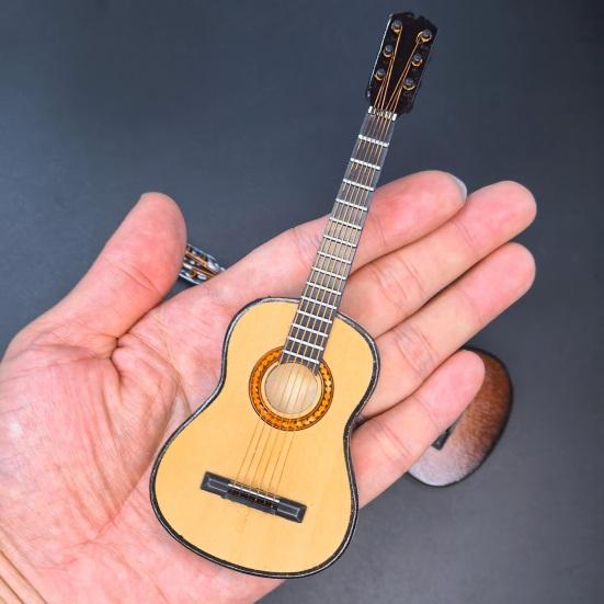 Wooden Mini Guitar Model with Stand Tiny Classical Guitar Figurine Miniature Musical Instrument Ornament Home Office Desktop Decoration
