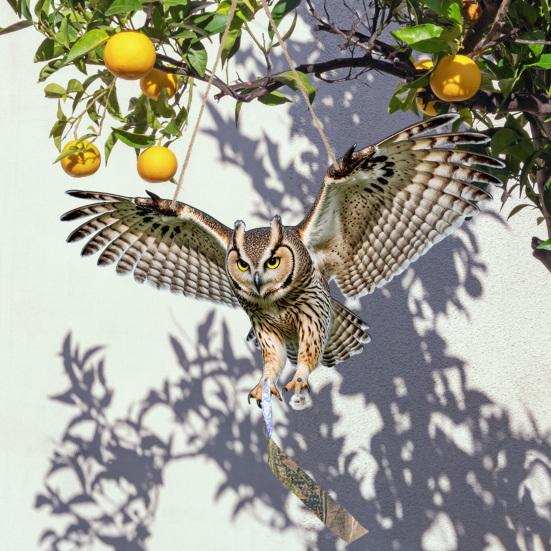 Подвесная Поддельная Сова 2D Плоский Чучело Совы со Светоотражающей Лентой Украшение Орла с Колокольчиком для Отпугивания Голубей