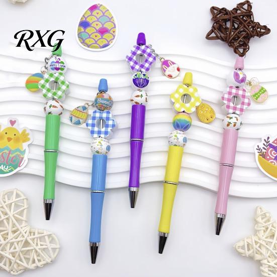 Beaded Ballpoint Pen Kits Set, DIY Easter Craft Kit, with Colorful Customizable Beadable Pens Bunny And Egg Beads Decor, Creative Handwriting