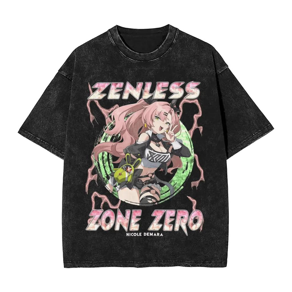 Zenless Zone Zero Unisex Washed Oversize TShirt Unisex Unisex Streetwear Y2k Cotton Anime Graphic Short Tshirt