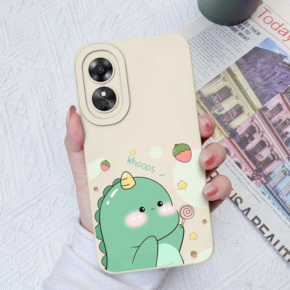 Чехол для OPPO A1 A1Pro 5G A15 A17 A17K A58 A52 A33, роскошный милый чехол с рисунком динозавра из мультфильма, защитная жидкая силиконовая задняя крышка для OPPO Fundas Coque