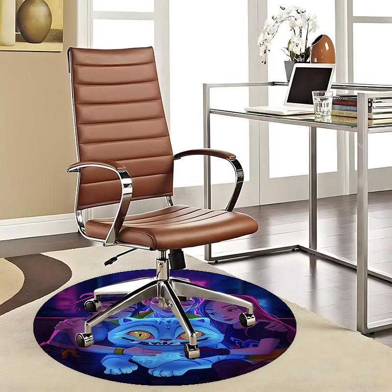 1pc Anime Design Round Carpet - Office Chair Mat with Blue Cat and Friends, Suitable for Home Decor, Gaming Room, Seasonal Gift, Non-Slip Flooring.J08