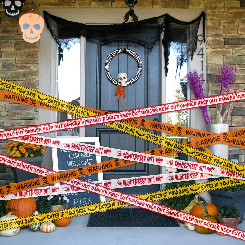 Creepy Caution Fright Tape Halloween Hazard Warning Decor Outdoor Haunted Walkway Barrier Spooky Crime Scene Party Decoration
