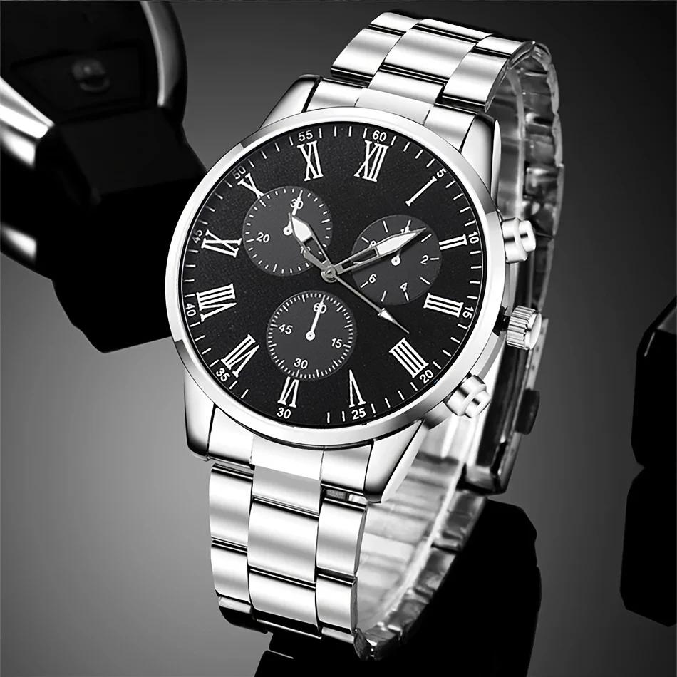2 Pieces Fashion Men's Watch Quartz Simple Roma Dial Men's Business Watches Men's Watch (Without Box)