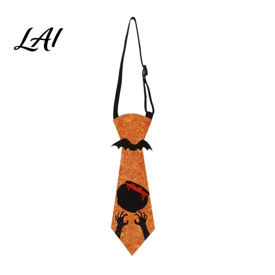 Men Halloween Tie Glitter Felt Tie Skull Pumpkin Ghost Spider Bat Print Necktie Holiday Celebration for Kids Adults Adjustable Neck Ties Costume
